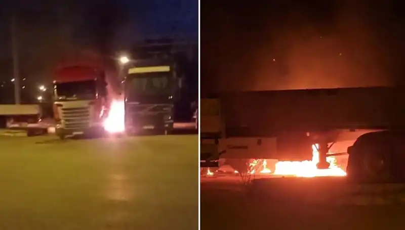 Park Halindeki Tırları Koyun Gibi Ateşe Veren Gizemli Gruplar!